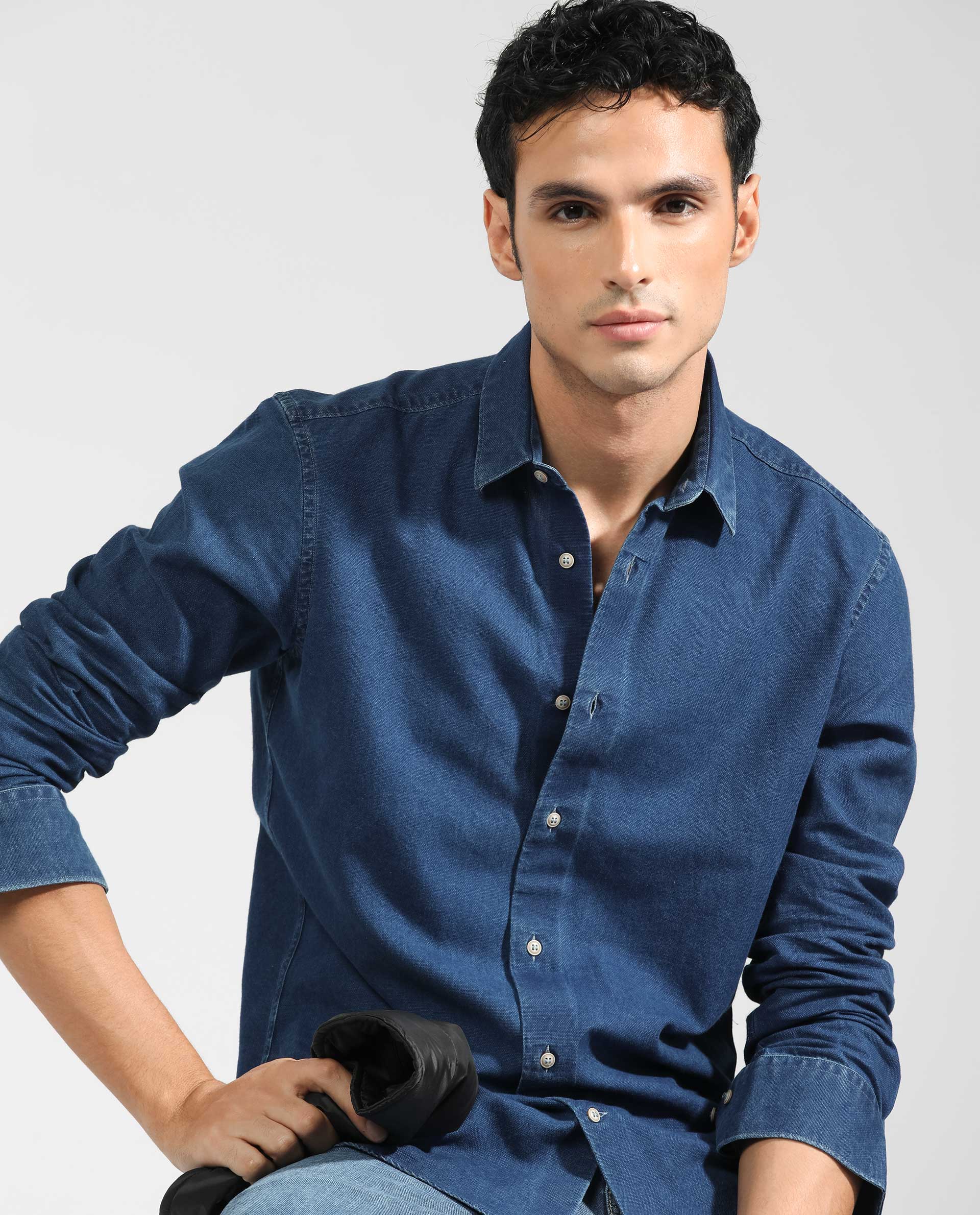 Buy Light Blue Denim Full Sleeves Shirt Shirt Online | Tistabene - Tistabene
